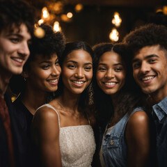 Fototapeta premium group of happy young teenage at the night party, generative AI