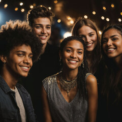 Fototapeta premium group of happy young teenage at the night party, generative AI