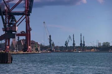 port, dźwig, przemysłowy, budowa, przemysł, ładunek, sprzęt, transport, stal, dok, eksport,...