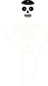 Funny cartoon cute skeleton with poses for Halloween holiday and memorial day design concept.