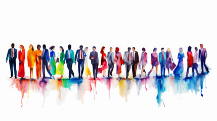 Abstract colorful art watercolor painting depicts a diverse group of, Teamwork businesspeople diversity of maintaining peace on the planet concept