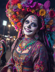 beautiful woman with painted skull on her face for Mexico's Day of the Dead