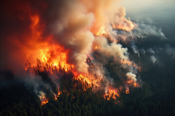 Fototapeta na wymiar Aerial view of fire in the forest, generative AI
