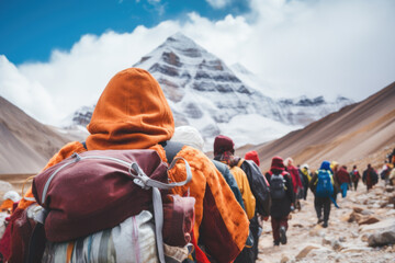 Expedition of pilgrims are going to the Holy mountain Kailash