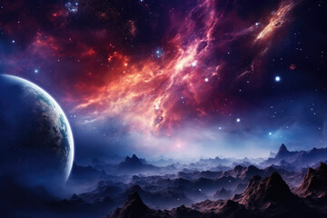 Naklejka na ściany i meble Picture fictional space: swirling nebulas, distant stars, alien planets