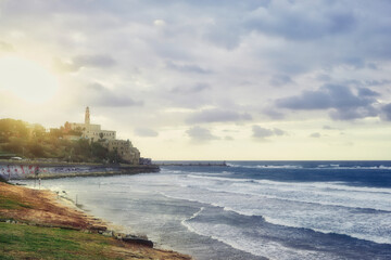 Fototapeta premium lighthouse on the shore of the sea, Tel Aviv, Israel, middle east, mediterranean