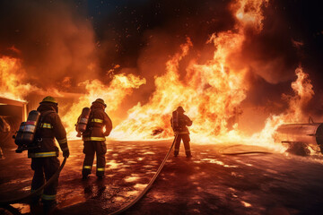 Courageous firefighters combat blaze, risking all in heroic 911 response.