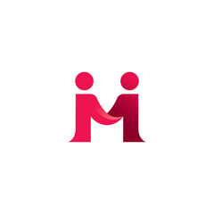 Letter M People Logo Design. M Human Partnership Logo