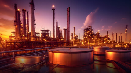 Oil_ refinery_ with oil storage tank with price graph and petrochemical_ plant industrial background. Generative AI