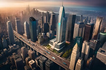  a futuristic cityscape illustration with flying cars and advanced architecture.