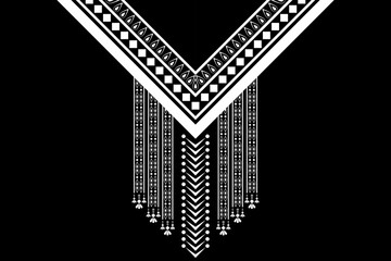 ethnic collar lace oriental pattern traditional on black background. Aztec style embroidery abstract vector illustration. Designs for fashion texture, fabric, fashion women, shirt, clothes