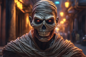 Portrait of a scary mummy. Generative Ai