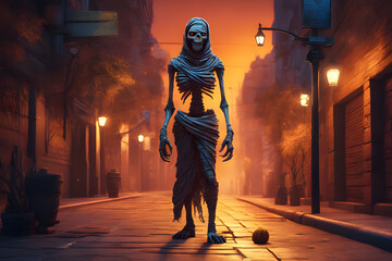 A scary mummy  on the street. Generative Ai - 638371324