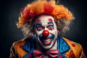 portrait of a happy painted clown in the circus. generative ai.