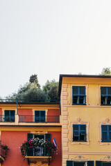 Fototapeta na wymiar Square Piazzetta di Portofino, Italy, La Genova Province, Liguria Regione, The main area of Portofino with tourists, cozy cafes and restaurants.