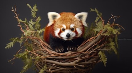 Fototapeta premium Adorable red panda photo realistic illustration - Generative AI.