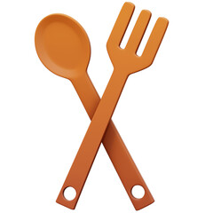 Kitchen Tools Spoon & Fork 3D icon Isolate Transparent Background, 3D Rendering illustration
