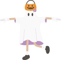 Retro Ghost Halloween Isolated Illustration Mascot Balance Pumpkin.svg