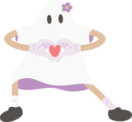 Retro Ghost Halloween Isolated Illustration Mascot Heart Love.svg