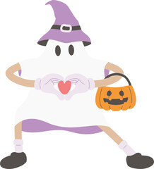 Retro Ghost Halloween Isolated Illustration Mascot Pumpkin And Love Beam.svg
