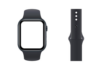 Smart watch with blank screen. Steel frame. Sports strap watch. Vector illustration. 