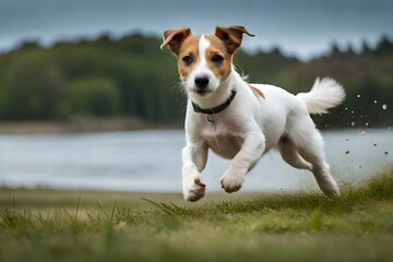 ack Russell Terrier dog running in the wild, Generative AI