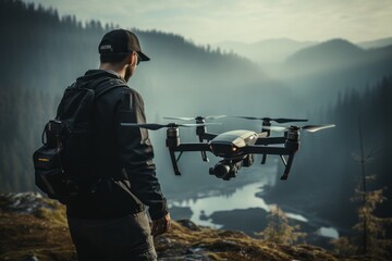 Obraz premium Drone Pilot Operating A Drone With A Phone, Generative AI
