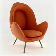 Dark orange velvet armchair. Modern furniture with retro feel.