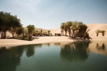 Fototapeta na wymiar oasis in the desert made by midjeorney