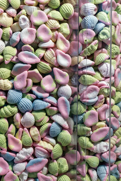 Sweet shells to eating. Sweet food, dessert, snacks. Słodkie muszelki do jedzenia. Słodycze dla dzieci. Przekąska, deser. 