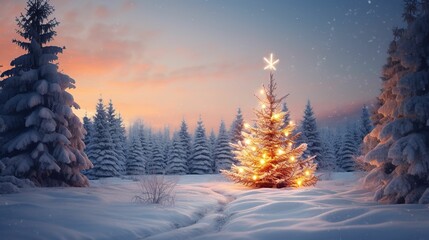 Christmas tree background image lit up at night, Christmas tree themed background image with blank...