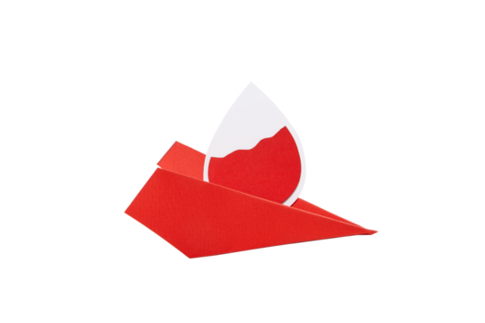 PNG, paper blood drop with paper airplane. Blood donation, isolated on white background