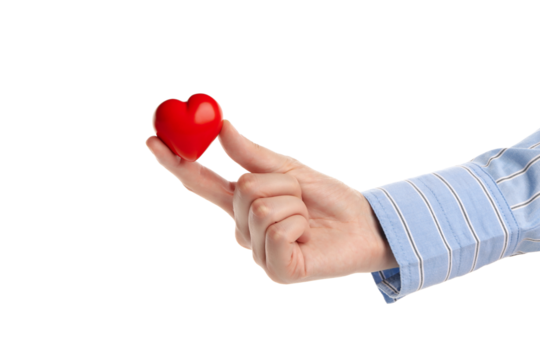 PNG, red heart in hand. Blood donation, isolated on white background