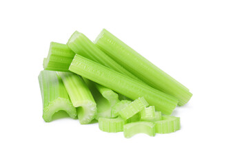 Fresh green cut celery isolated on white