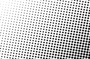 Black dotted circular halftone background isolated on white background. Vector illustration of round halftone dots of different sizes. Pop art pattern.