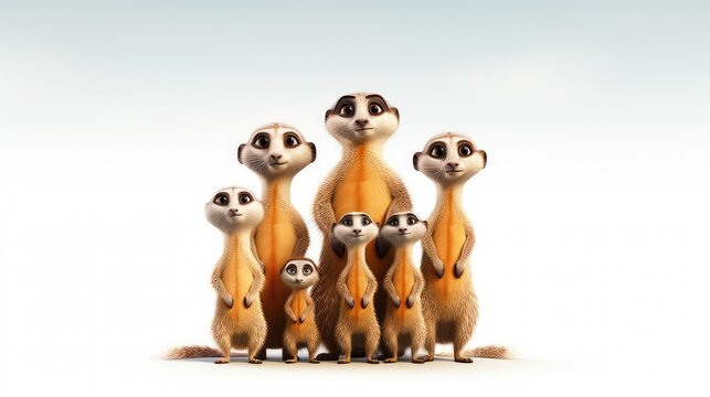 Curious meerkat family photo realistic illustration - Generative AI.