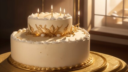 A Celebration of Delight with an Elegant Birthday Cake Golden ai generated