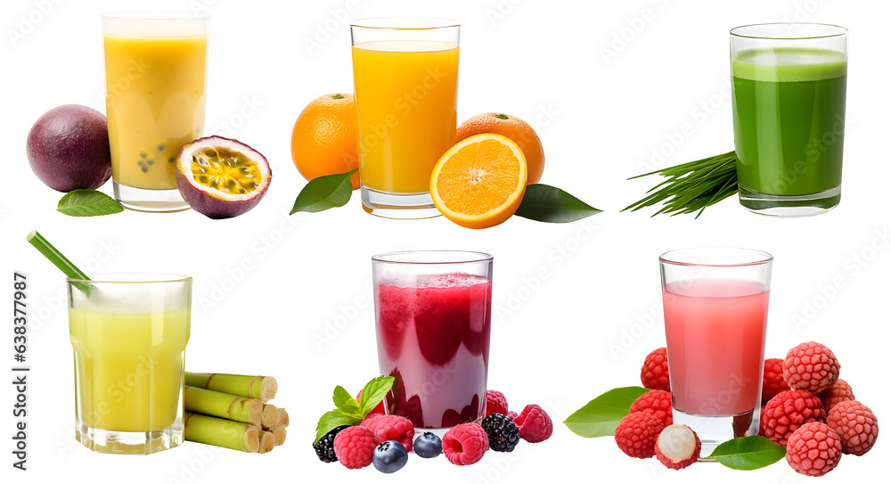 Canvas Prints freshly pressed fruit vegetable juice smoothie with fruits veggie toppings on transparent background - Canvas Prints