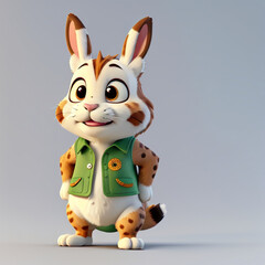 cute bunny characters 3d plain background rendering