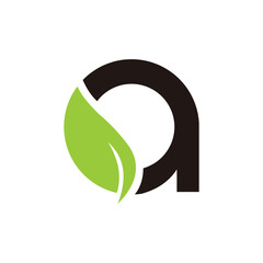 Letter  A logo with leaf symbol in green color