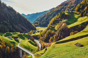 beautiful meadow landscape in the mountains, alps, italy, austria - obrazy, fototapety, plakaty