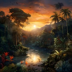 sunset in jungle