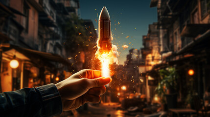 Human with a rocket. Business. Startup