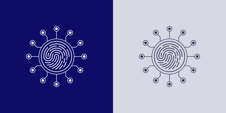 fingerprint icon - colored outline fingerprint symbol and chipset circuit. digital device safety, protection, privacy and protection symbol. technology concept design