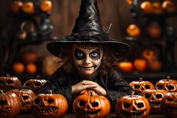 Spooky Smiles: Halloween Kid with Pumpkins