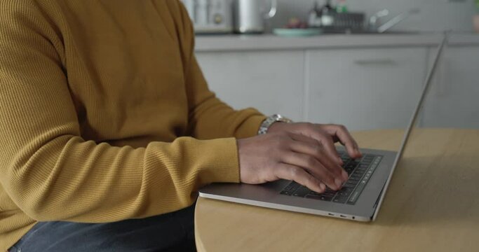Man using laptop while working in kitchen