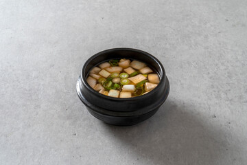 Soybean paste stew, rice, grilled fish, braised kimchi mackerel Korean food dish