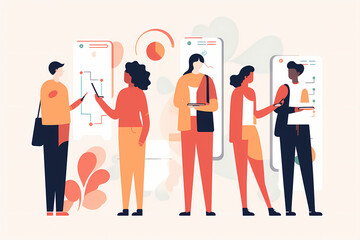Fototapeta premium A group of people among graphs and charts, AI Generative