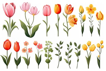set of spring flowers in watercolor design illustration