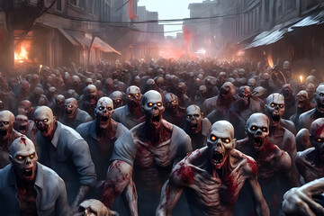 Zombie horde. Zombie apocalypse scene. Generative Ai